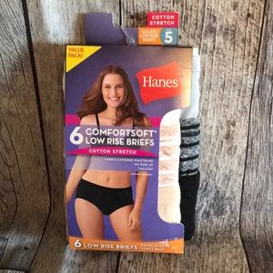 Hanes Women's Size 5 ComfortSoft Low Rise Briefs~ 6 Pack Cotton Stretch, Tagless